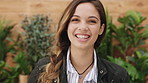 Face, ecology or business woman in office, environmental worker or green consultant. Professional, sustainability advisor or portrait of confident person, about us or eco friendly plants in Italy