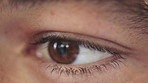 Eye care, sight and closeup of person for optometry, ophthalmology and contact lenses prescription. Focus, perception and retina wellness with macro of eyeball for iris, zoom and ocular health