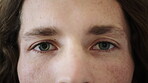 Face, eyes and man with optometry at clinic, vision assessment and contact lenses for visual correction. Eye care, portrait and person with glaucoma check for optical wellness, eyesight test or blink