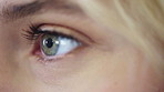 Eye care, vision and closeup of person for optometry, ophthalmology and contact lenses prescription. Focus, perception and retina wellness with macro of eyeball for iris, zoom and ocular health