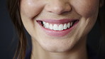 Laugh, dentist and smile of woman in studio for oral wellness, teeth whitening and dental treatment. Healthcare, happy and person with closeup for orthodontics, gum disease and cleaning results