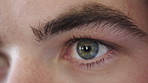 Eye care, vision and closeup of person for retina, ophthalmology and contact lenses prescription. Focus, perception and optometry wellness with macro of eyeball for iris, zoom and ocular health