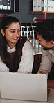 Management, people and planning in diner with laptop, menu development or discussion for catering. Manager, team and conversation in restaurant with computer, booking website or idea for hospitality.