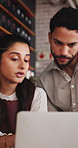 Management, people and planning in restaurant with laptop, menu development and discussion for catering. Manager, team and talk in diner with computer, booking website and advice for hospitality.