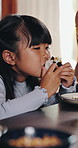 Girl, sushi and kid in home, family and eating together for nutrition, hungry and dinner table for protein. Apartment, child and seafood for healthy meal, wellness and Asian cuisine for lunch or rice