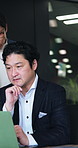 Meeting, team and Asian man in office with laptop, audit manager and discussion for financial report. Mature people, talk and computer with accounting advice, finance review or business plan in Japan