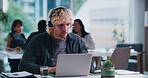 Headset, man and customer service consultant with laptop in office with crm, communication or contact us. Mic, computer and male customer service agent with technical support consultation at agency.