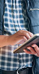 Hands, tablet and typing with person in factory for manufacturing or production of online order. App, planning and research with employee in plant, warehouse or workshop for industrial development