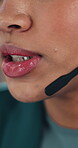 Call center, help or mouth in office with headset, contact us or investment advice in crm service. Assistance, woman or finance consultant with mic, online banking or feedback in loan support.