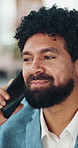 Business, man and phone call with contact in office for portfolio update, debt review or negotiation. Financial advisor, person and mobile discussion with client to explain policy, advice or feedback