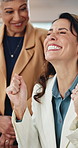 Applause, meeting and business women in office with celebration for good news of finance achievement. Happy, clapping hands and team of financial advisors with investment approval in workplace.