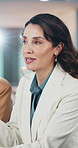 Woman, discussion and meeting in office with team, planning and strategy for public relations agency. Mature person, conversation and colleagues in workplace with proposal, idea and brand management.