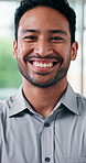 Confidence, face or man in office with laugh, pride or job goals as investment advisor. Happiness, portrait or financial consultant with ambition, career growth or experience in risk management.