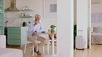 Coffee, travel and thinking with old man in hotel room for reflection, retirement vacation and house rental. Inspiration, hospitality and mindset with senior person and tea for holiday planning