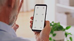 Man, hands and wave with phone screen for video call, discussion or virtual chat in home. Male person, user or goodbye with mobile smartphone display or app for online conversation or communication