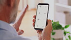 Man, hands and wave with phone screen for virtual chat, discussion or video call in home. Male person, user or goodbye with mobile smartphone display or app for online conversation or communication