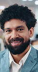 Realtor, face or man in office with smile, career pride or ambition as property seller. Happy, bokeh or real estate agent in agency with portrait, confidence or experience in housing industry.