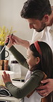 Father, girl or talk with bowl in kitchen, learn cooking skills or check batter consistency for meal prep. Instructions, happy man or child with help for baking, bonding or teaching in family home
