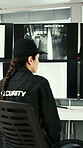 Surveillance, security guard or woman with computer in control room, video camera footage or observation. Vigilant, monitor screen or safety officer with tech for crime prevention, watch or cctv