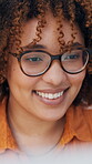 Smile, reading and online with woman and glasses for research, email feedback and freelance editor. Digital manuscript, remote worker and blog writer with person and laptop for planning and review