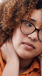 Stress, remote work and business woman with worry for burnout, overworked and deadline. Freelance, glasses and upset person with fatigue, anxiety and tension for pressure, mistake and crisis in home