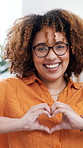 Heart, creative and face of woman with hands for editing, publishing and journalism career. Magazine, agency and portrait of person with pride, love and emoji for copywriting, opportunity and job