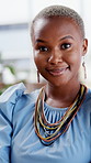 Smile, crossed arms and face of black woman in office with confidence for creative career at startup. Happy, professional and portrait of African female copywriter with pride for job opportunity.