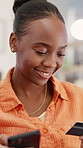 Black woman, phone and credit card for online shopping, business payment or banking in office. Female person, employee and procurement with mobile app for debit, ecommerce or subscription renewal