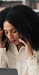 Laptop, phone call and stress with woman in logistics office for feedback or problem solving. Computer, conversation and supply chain with supplier in workplace for distribution or shipping error