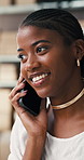 Phone call, talking or black woman in office for shipping, distribution schedule or laugh. Mobile, entrepreneur or speaking to client for ecommerce order, funny joke or supply chain in small business