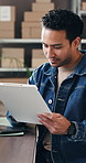 Man, laptop and clipboard in office with ecommerce logistics, inspection report and quality control. Person, computer and checklist in depot with supply chain, review order and inventory management.