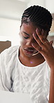 Documents, headache and stress with black woman in logistics office for feedback or review. Backlog, flare and paperwork with African employee in supply chain warehouse for anxiety or problem solving