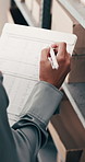 Boxes, supply chain and woman with clipboard, hands and checklist for stock inventory. Closeup, person and entrepreneur in workplace, distribution and documents for logistics schedule and inspection