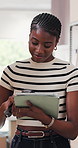 Tablet, scanner and black woman in office with logistics for delivery, boxes and ecommerce order. Digital technology, cargo and African female supply chain manager with online shipping information.