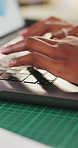 Woman, hands and typing with laptop for networking, online research and project editor. Closeup, digital tech and copywriting person with blog site, feedback or internet article for remote work