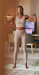 Black woman, fitness and start with warm up in home on yoga mat for workout preparation or exercise. Active, female person or getting ready with body shake for loosen muscles or physical activity