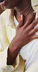 Woman, hands and sick in home with chest pain, heart attack symptoms or discomfort for medical problem. Person, cardiac arrest and health issue in apartment with disease, illness or asthma emergency.