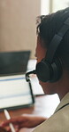 Call center, back and advice with business black woman in office for consultant, talking and help desk. Feedback, contact us and headset with employee in telecom agency for customer service and crm