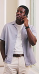 Phone call, business and black man in office for creative update, event planning or vendor feedback. Mobile, contact or talking to planner in workplace for venue negotiation, booking and deal