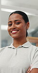 Face, physiotherapist and woman with smile in clinic, wellness or pride for healthcare career growth. Happy, medical professional and person with confidence for physical therapy services and help