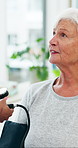 Old woman, blood pressure test and happy at clinic with nurse for check, discussion and wellness. Elderly patient, medical professional and monitor with assessment, smile and healthcare in retirement