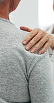 Shoulder, hands and doctor with old person in hospital for terminal diagnosis, empathy and healthcare. Medical, help and comfort with senior patient in clinic for care, trust and cancer result