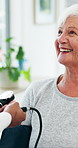 Old woman, blood pressure test and smile at clinic with nurse for check, discussion and wellness. Elderly patient, medical professional and monitor with assessment, happy and healthcare in retirement