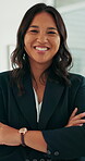 Face, smile and business woman with arms crossed in office, legal consultant job or justice advocate. Portrait, about us or lawyer with pride for equity maintenance, client representation or law firm
