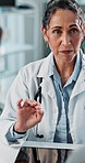 Doctor, healthcare and woman talking to couple for history, feedback or diagnosis update in clinic. Mature person, medical worker and patient consultation, checkup or advice with results in hospital