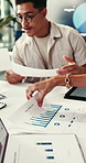 Paperwork, hands or people with discussion in meeting, ads revenue data or money generation stats. Marketing, campaign income info or team with tech for planning, performance review or talk in office