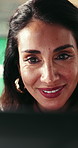 Creative, smile and businesswoman with laptop in office, reading and approval for design assignment. Happy, graphic designer and mature person with stylus for project, good news and positive feedback