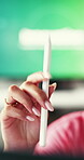 Hand, pen and thinking with graphic designer in office for drawing, illustration or website review. Creative, planning and technology with person in design workplace for problem solving or solution