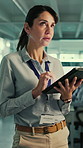 Thinking, woman and developer with tablet in office for research, server update and troubleshooting. Mature person, digital and ideas for programming, testing software and IT solution for maintenance
