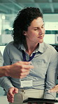 Tablet, smile and business people in office with research for website development with project. Technology, professional and team of engineers with feedback on software assignment in workplace.